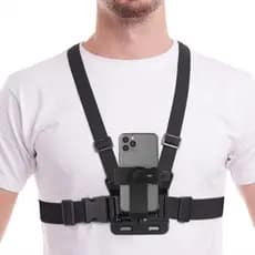 Suporte Peitoral Ajustável 360° para Celular e GoPro – Colete de Filmagem para POV, Bike, Moto e Esportes