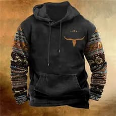 2026 Vintage Étnico Moletom Com Capuz Masculino Respirável Ao Ar Livre Camisola Casual Streetwear Mangas Compridas Impre