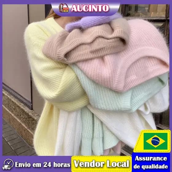 Aucinto outono inverno vison-como camisola feminina estilo preguiçoso temperamento solto Super macio malha topo feminino