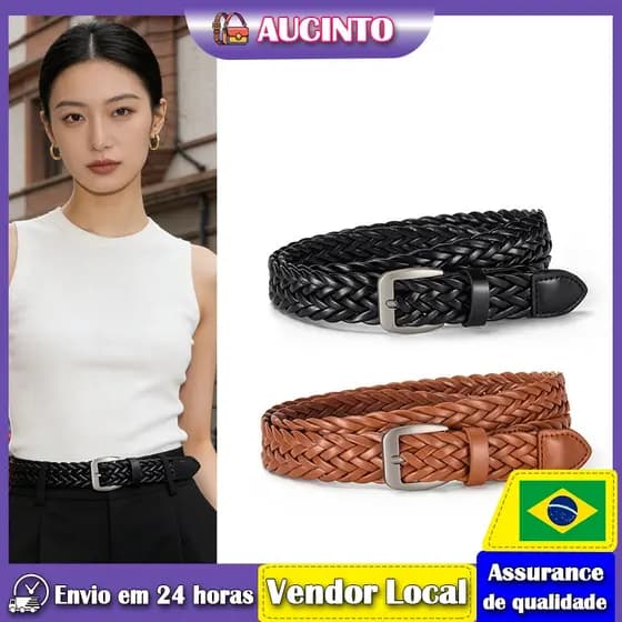 Aucinto novo estilo PU trançado cinto feminino simples Retro fino cinto Casual Jeans cinto pino fivela calças cinto