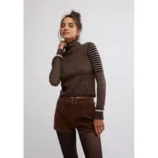 FP Outono Novo Estilo 2 Cores Gola Slim-fit Waffle Bottoming Camisa Top Feminino