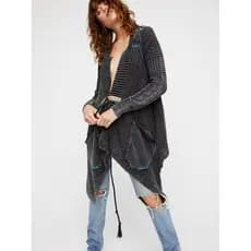 FP Cardigan de malha de linho de algodão com bainha Irregular exclusiva e desgastada