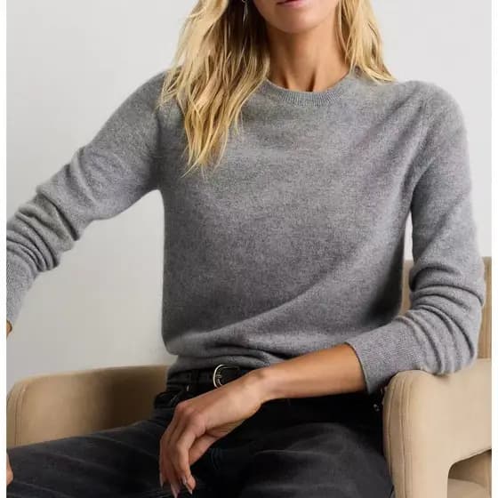 Estilo americano Q ** Clássico em torno do pescoço Casual All-Match macio ceroso quente Cashmere camisola de malha
