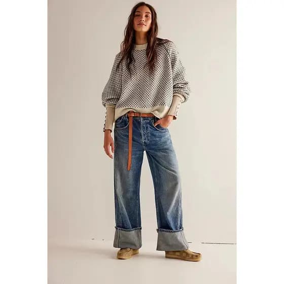 FP Novo Estilo 2 Cores Jacquard Grosso Casual Retro Nostálgico Confortável Lã Suéter de Manga Comprida