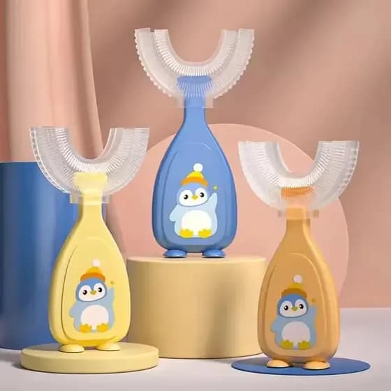 Crianças 360 graus em forma de U escova de dentes saudável macio Silicone dentes cuidados orais limpeza à prova dwaterpr