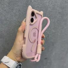 Adequado para iPhone17PRO orelhas de gato capa de telefone magnética com cordão Apple 16E transparente resistente a choq