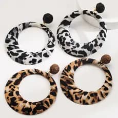 Brincos De Argola Grandes Com Estampa De Leopardo , Tecido De Liga Enrolado , Estilo Europeu De Luxo Exagerado