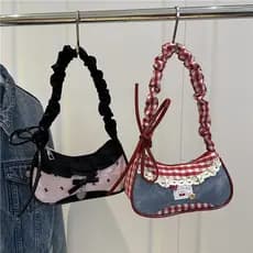 Denim axilas saco senhoras Baguette saco 2025 novo estilo costura pequena bolsa de ombro cão sacola