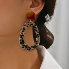 Brincos Ocos De Resina Com Estampa De Leopardo , Pingente Geométrico De Gota De Água , Joias Da Moda