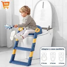 Assento Redutor Infantil com Escada/Altura Ajustável e Base Antiderrapante com Almofada Confortável