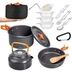 Conjunto de panelas e utensílios de mesa para camping, utensílios de cozinha portáteis para atividades ao ar livre, alum