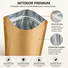 Kit 2 Saco Stand-Up Kraft Cafe Castanho 250g C/ Valvula fecho zip lock