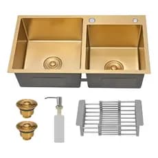 Cuba para cozinha duplo New Concept / Holtter Home Design Gourmet de aço acetinado escovado Dourado
