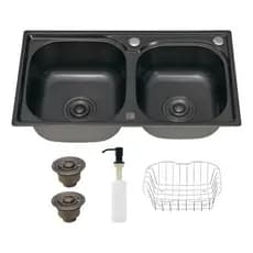 cuba dupla Aço cozinha gourmet com acessórios inox cor Preto Fosco