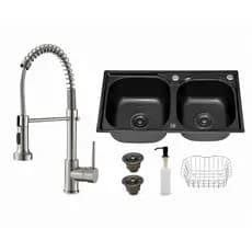 Kit Cuba Cozinha Dupla Aço Gourmet C/ Acess. Preta E Torneira cozinha Gourmet Cromada Extensora