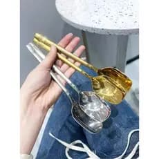 Colher de aço inoxidável doméstica alça longa colher de mesa infantil influenciador coreano estilo ins sobremesa requint