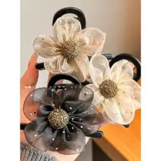 Influenciador temperamento flor clipe feminino 2025 novo estilo gaze strass tubarão clipe volta cabeça meia gravata gram