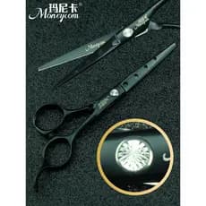 Tesoura de cabeleireiro preta 18cm pequena tesoura de corte de cabelo único buraco redondo tesoura de cabeleireiro profi