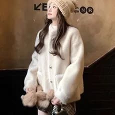 Imitação de pele de vison acolchoada jaqueta feminina inverno 2025 novo estilo gola espessada ambientalmente amigável pe
