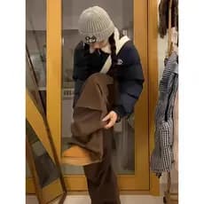 Americano Retro lã de cordeiro lapela acolchoado jaqueta feminina 2025 novo estilo inverno estudante acolchoado jaqueta