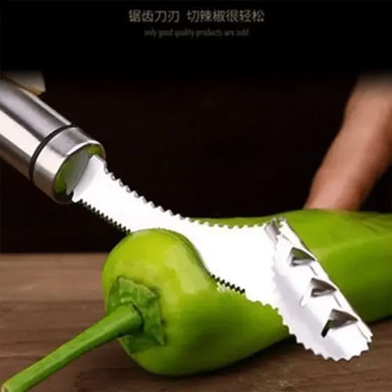 Novo estilo de aço inoxidável removedor de núcleo de pimenta escavação remoção de sementes de pimenta verde ferramenta ú