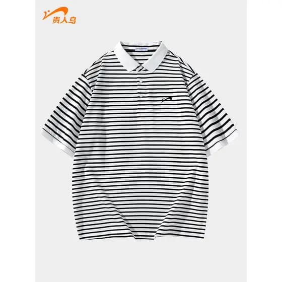 [Mulberry Silk] Noble Bird Camisa POLO Masculina Meninos Verão Camiseta de Manga Curta Masculina Listrada Top Pai Vestid