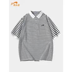 [Mulberry Silk] Noble Bird Camisa POLO Masculina Meninos Verão Camiseta de Manga Curta Masculina Listrada Top Pai Vestid