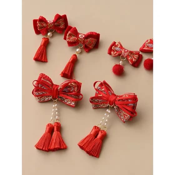 Crianças ano novo acessórios para o cabelo meninas arco vermelho hairpin feriado tecido vermelho hairpin rabo de cavalo