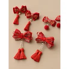 Crianças ano novo acessórios para o cabelo meninas arco vermelho hairpin feriado tecido vermelho hairpin rabo de cavalo