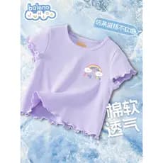 Bannilu crianças camiseta de manga curta meninas estilo fino algodão sentir solto respirável vestido de verão 2026 novo