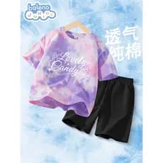Bannilu roupas infantis ternos para meninas verão puro algodão manga curta Tie-Dye camiseta 2026 novo estilo Shorts para