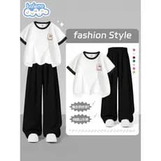 Lannilu roupas infantis meninas terno Casual crianças verão puro algodão contraste cor camiseta 2026 novo estilo grandes