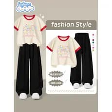 Bannilu Roupas infantis Terno para meninas Estilo verão 2026 Novo estilo Big Kids Super Nice Calças de pernas largas inf