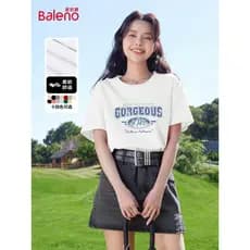 Benilo puro algodão solto camiseta de manga curta feminina 2025 verão novo estilo All-Match americano impresso meia mang