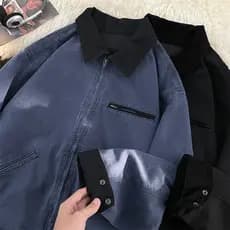 Puro algodão lavável macacão jaqueta masculina 2026 Street Wear novo estilo solto Retro estilo americano costura lapela