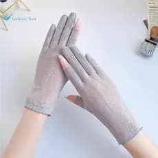 Verão protetor solar luvas femininas estilo fino condução equitação Anti-ultravioleta exposto dois dedos meio dedo chá P