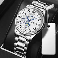 Relógio de comércio exterior transfronteiriço masculino pulseira de aço relógio de quartzo três olhos seis mãos moda est