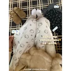 PPHOME Caseiro ~ Kitty Calças de Arroz Glutinoso Calças de Pijama Bonito Forro de Lã Outono Inverno Preguiçoso Solto Cal