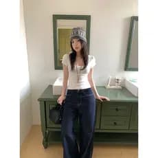 PPHOME Camiseta feminina de manga curta com decote em U, cor sólida, ombro genuíno, verão, Slim Fit, aparência mais fina