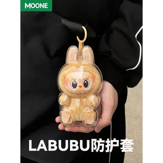 Labubu capa protetora transparente capa bolha Mart labubu um dois três geração sentado Cola capa protetora à prova de po