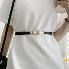 Pérola elástica cinto fino decoração feminina combinando saia moda simples All-Match senhoras fivela cinto fino decoraçã