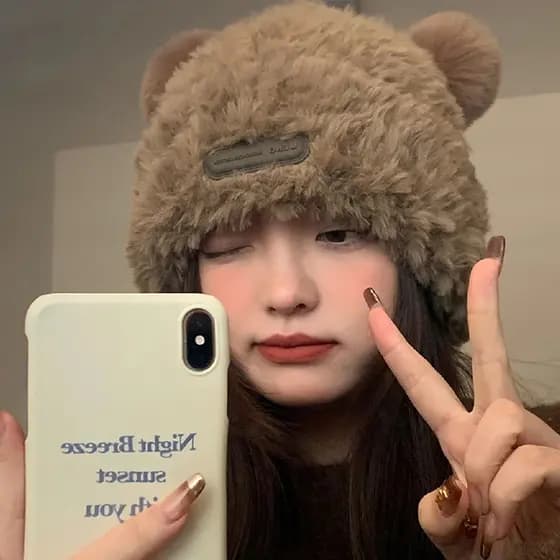 Chapéu de urso bonito feminino outono inverno novo estilo 2024 All-Match venda quente chapéu de lã cinza proteção de ouv