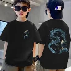 100% algodão novo estilo meninos verão puro algodão manga curta influenciador Street Wear ano do dragão meia manga verão
