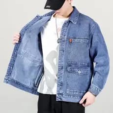 Jaqueta jeans masculina primavera outono larga solta tamanho grande Multi-bolso macacão jaqueta versão coreana na moda C