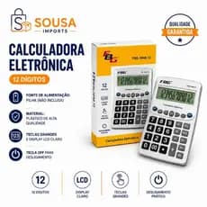 Calculadora Eletrônica Grande FBG 12 Dígitos KD-1048B Mesa Prateada