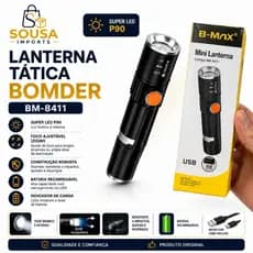 Lanterna USB BM-8411 B-Max LED Recarregável À Prova de Respingos e Impactos