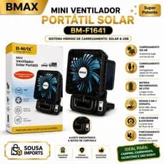 Ventilador Dobrável Vento Forte9W Carregamento Solar e USB Casa e Carro 3 Velocidades Adesivo Fixação BMAX F1641