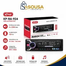 Rádio Automotivo Digital Bluetooth Toca MP3 via USB/SD/MMC AUX Rádio FM/AM Conexão para Pendrive KP-RA-924