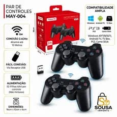 Kit 2 Controles Wireless sem Fio 2.4G Alcance Até 10 Metros para PC TV Game Stick e Jogos MAY-004