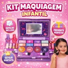 Maleta Kit Maquiagem Infantil Menina com Espelho Estojo Maquiagem Criança Brinquedo Beleza Presente